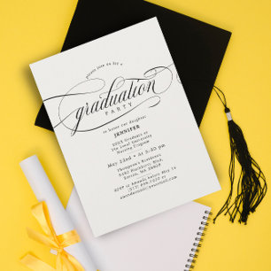 Classic Script Beige Black Graduation Party Invitation