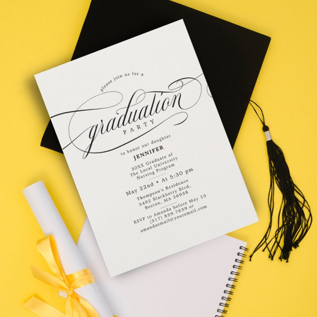 Classic Script Beige Black Graduation Party Invitation (Creator Uploaded)