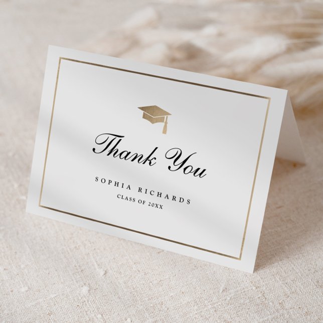 Classic Script  Black and Gold Graduation Thank You Card (Classic black and gold formal script graduation thank you card.)