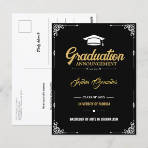 Classic Script Black Graduation Announcement Postcard