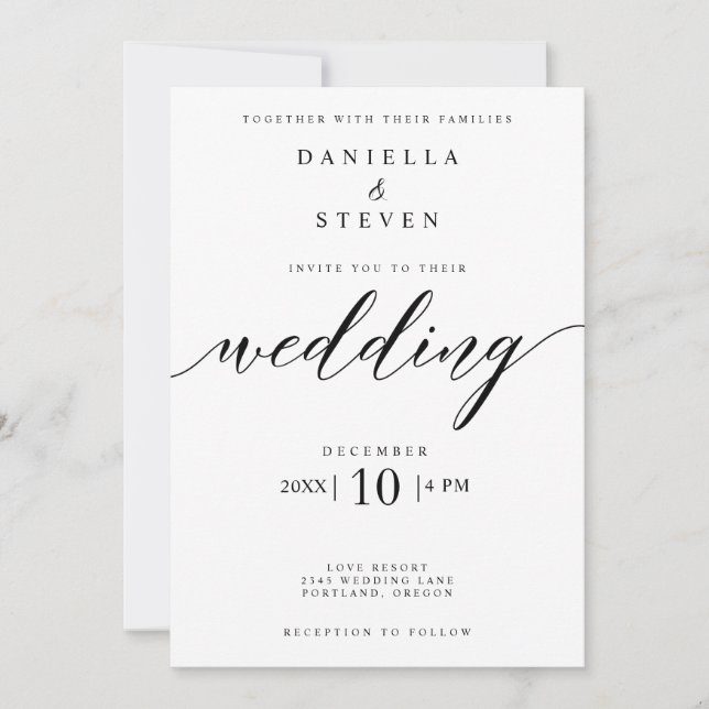 Classic Script Calligraphy Wedding Invitation (Front)