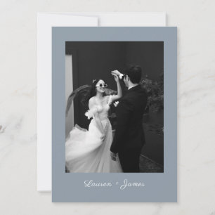 Classic Script Dusty Blue Wedding Photo Thank You Card