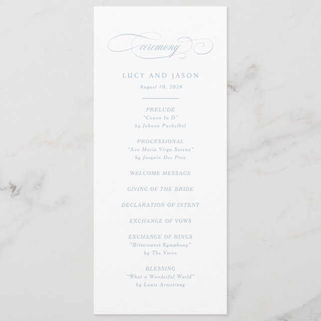 Classic Script Elegance Wedding Ceremony Programme (Front)