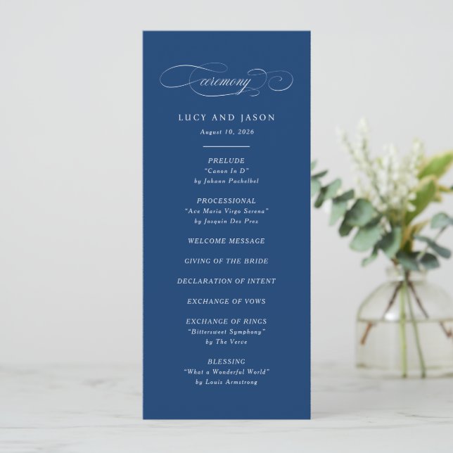 Classic Script Elegance Wedding Ceremony Programme (Standing Front)