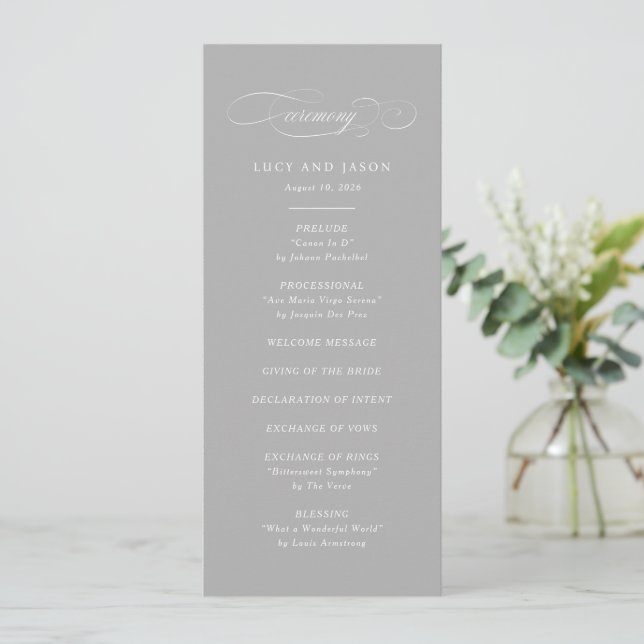 Classic Script Elegance Wedding Ceremony Programme (Standing Front)