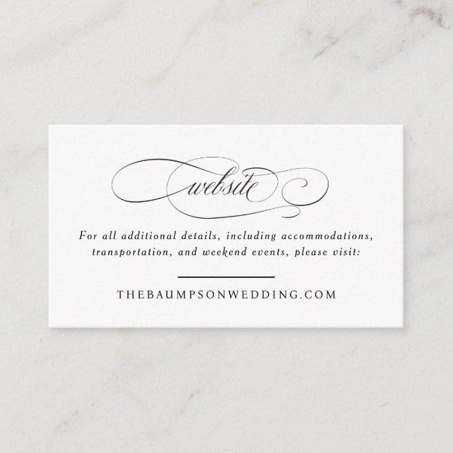 Classic Script Elegance Wedding Small Website Enclosure Card (Front)