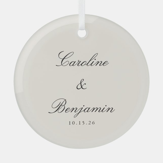 Classic Script Elegant Ivory Wedding Custom  Glass Tree Decoration (Front)