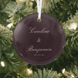 Classic Script Elegant Plum Wedding Custom Glass Tree Decoration