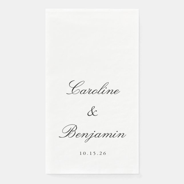 Classic Script Elegant Wedding Custom Name White Napkin (Front)
