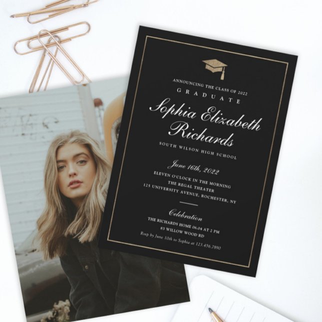 Classic Script Gold Photo Graduation Invitation (Creator Uploaded)