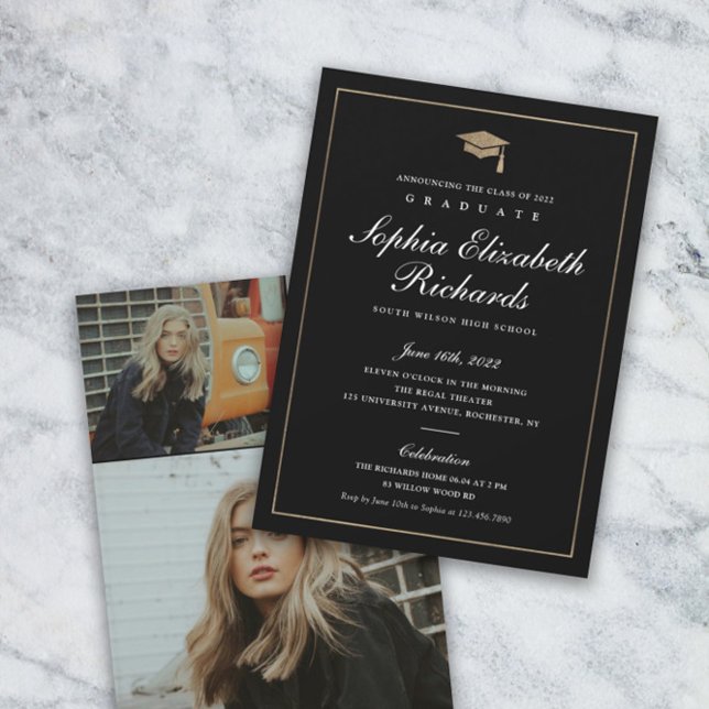 Classic Script Gold Photo Graduation Invitation (Creator Uploaded)