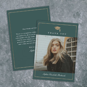 Classic Script Gold Photo Graduation Thank You Card