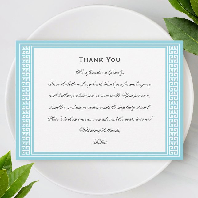 Classic Script Greek Key Blue Birthday Thank You Card (Creator Uploaded)