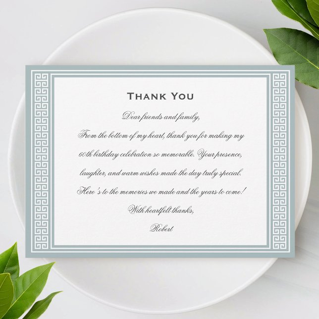 Classic Script Greek Key Grey Birthday Thank You Card (Creator Uploaded)
