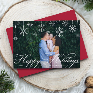 Classic Script Happy Holidays Horizontal Photo Holiday Card