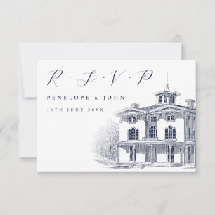 Classic Script Italian Villa Illustration Wedding RSVP Card