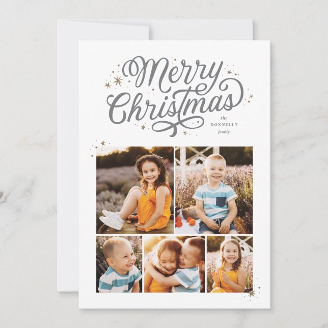 Classic Script Merry Christmas Multi Photo Holiday Card (Front)