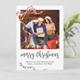 Classic Script Merry Christmas Ribbon Accent  Holiday Card