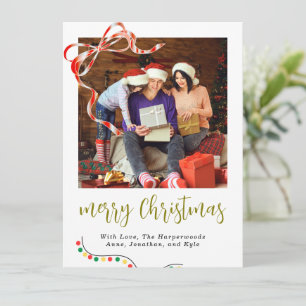 Classic Script Merry Christmas Ribbon Accent  Holiday Card