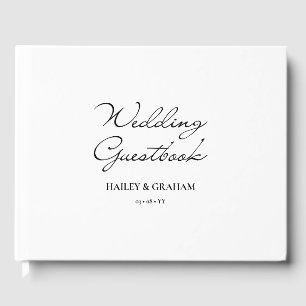 Classic Script Minimal Calligraphy White Wedding Guest Book