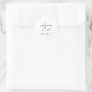 Classic Script Minimal Calligraphy White Wedding Round Sticker
