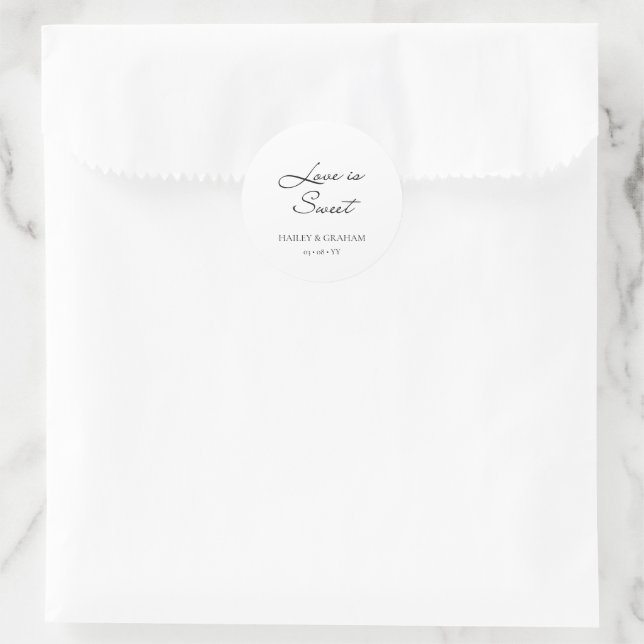 Classic Script Minimal Calligraphy White Wedding Round Sticker (Bag)