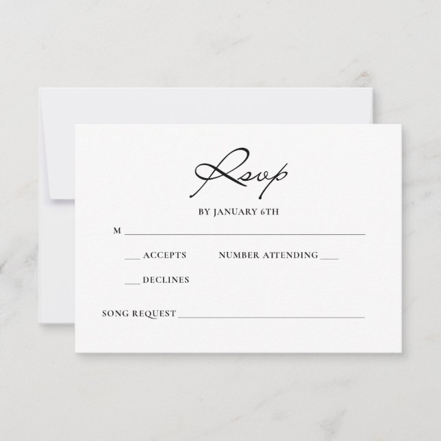 Classic Script Minimal Calligraphy White Wedding RSVP Card (Front)