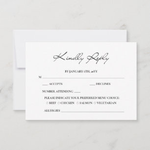 Classic Script Minimal Calligraphy White Wedding RSVP Card