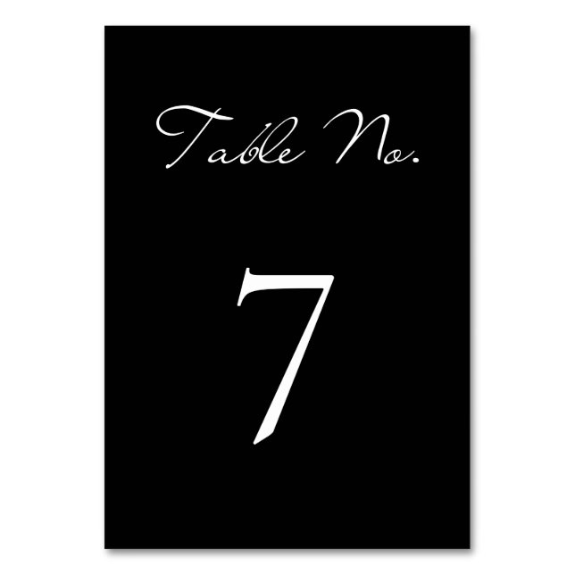 Classic Script Minimalist Black Wedding Table Number (Front)