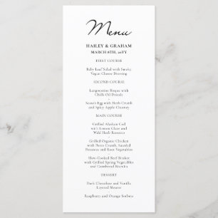 Classic Script Minimalist White Wedding Menu