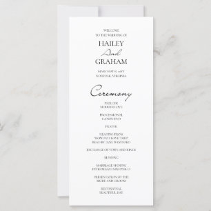 Classic Script Minimalist White Wedding Program