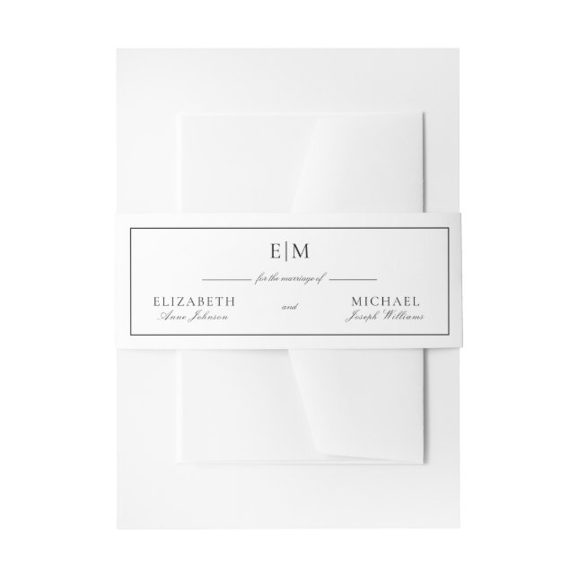 Classic Script Monogram Black Wedding Invitation Belly Band (Front Example)