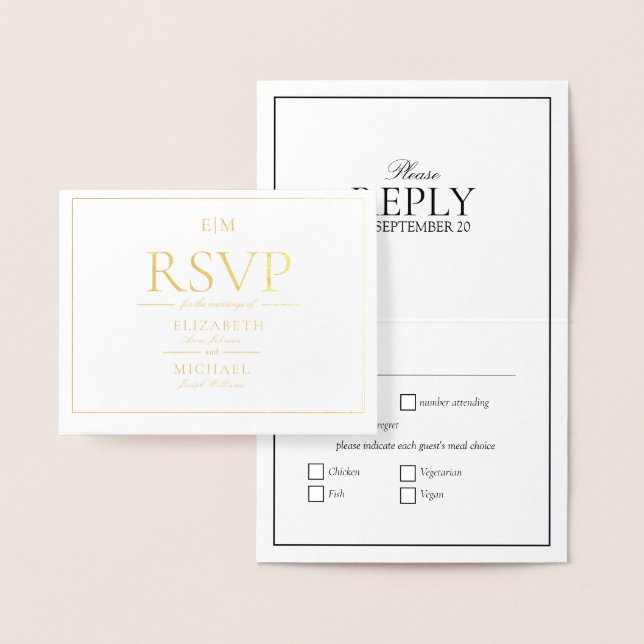 Classic Script Monogram Wedding RSVP Foil Card (Display)