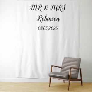Classic Script Mr & Mrs Wedding Backdrop banner Tapestry