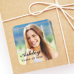 Classic Script Name Photo Class of 2026 Graduation Square Sticker