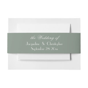 Classic Script Names Elegant Sage Green Wedding Invitation Belly Band