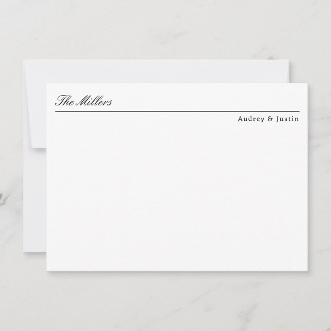 Classic Script Offset Name Black Personalised Flat Card (Front)