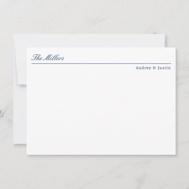 Classic Script Offset Name Blue Personalised Flat Card (Front)