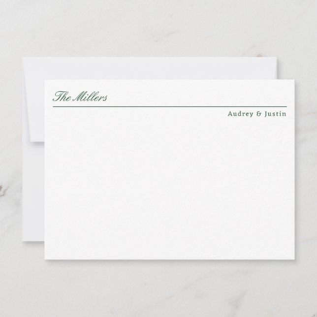 Classic Script Offset Name Green Personalised Flat Card (Front)