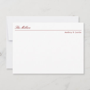 Classic Script Offset Name Red Personalised Flat Card
