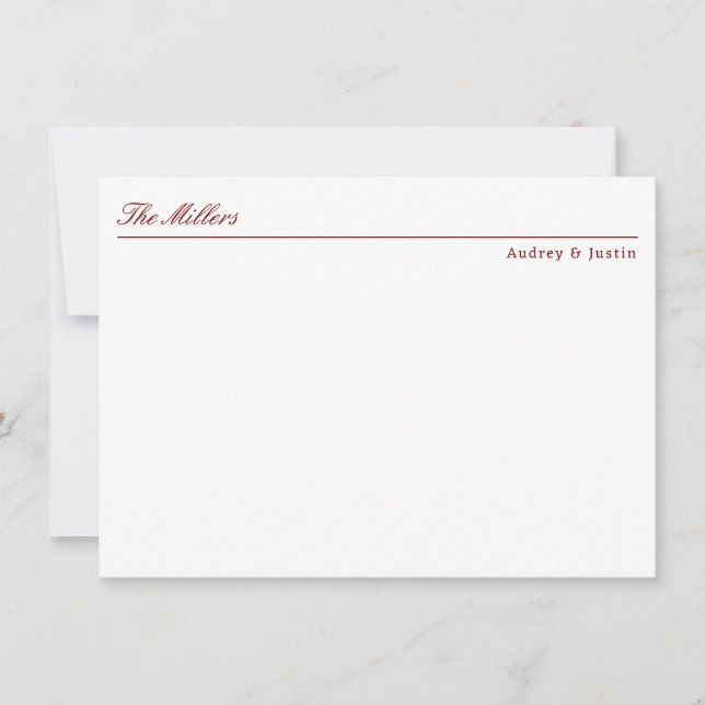 Classic Script Offset Name Red Personalised Flat Card (Front)