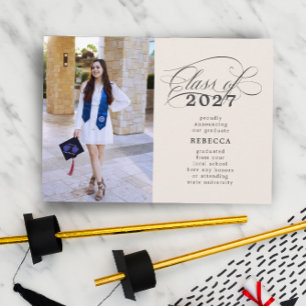 Classic Script Pale Peach Photo Graduation Announcement