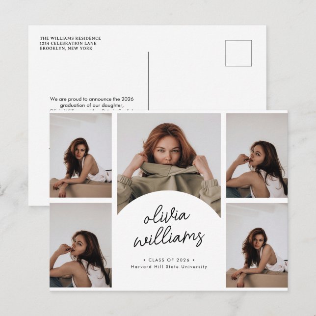 Classic Script Photo Collage Graduation Postcard (Front/Back)