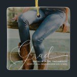 Classic Script Photo Modern Cool Graduation Party Ceramic Ornament<br><div class="desc">Capture the memories and celebrate the achievements of your favourite graduate with our Classic Script Photo Modern Cool Graduation Party Ceramic Ornament. This personalised keepsake is the perfect way to commemorate their college or high school graduation and cherish the milestone for years to come. Customised with their name and photo,...</div>