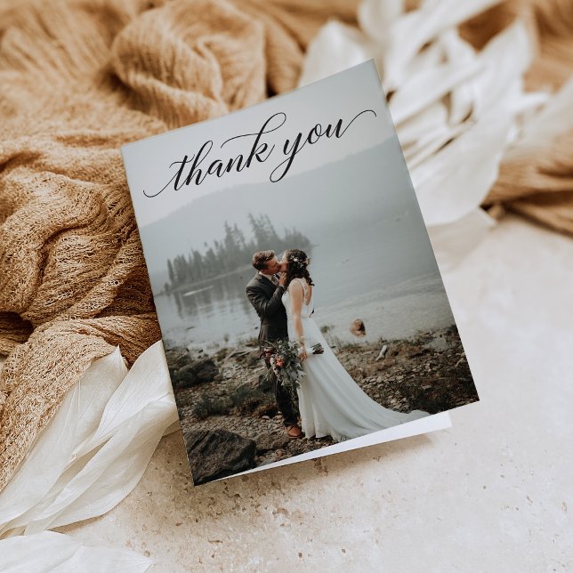Classic Script Photo Wedding Folded Thank You Card (Creator Uploaded)