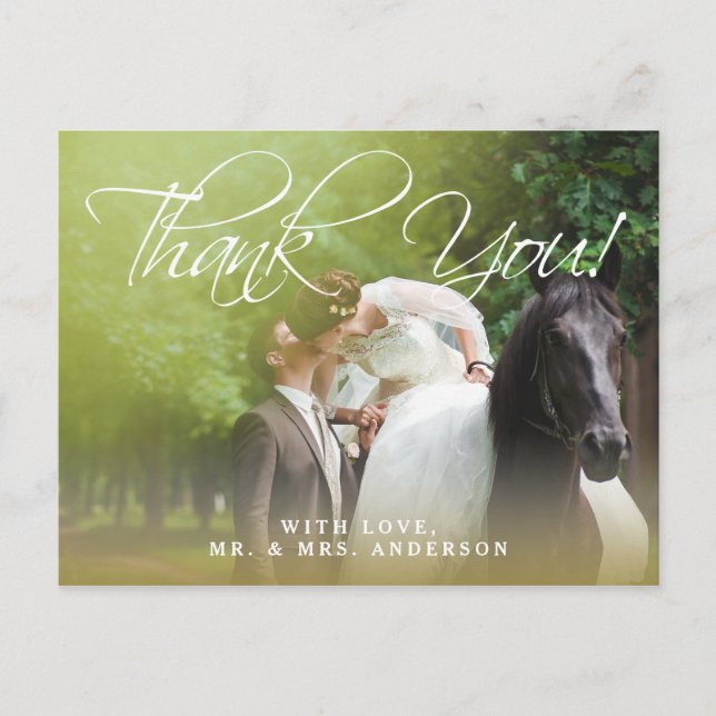 Classic Script | Photo Wedding Thank You Postcard (Front)