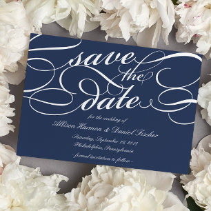 Classic Script Save the Date   Navy