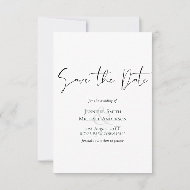 Classic Script Save the Date White with envelopes (Front)