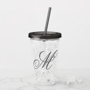 Classic Script Smokey Grey Monogram Reusable Clear Acrylic Tumbler