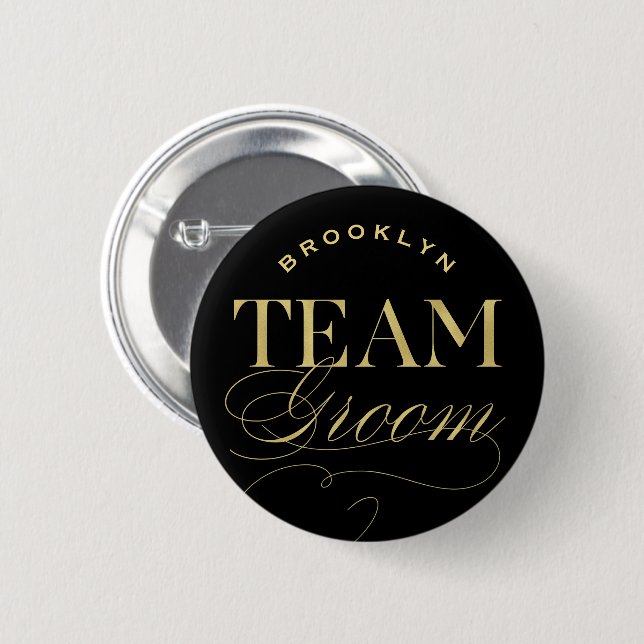 Classic Script Team Groom Wedding Party Button (Front & Back)